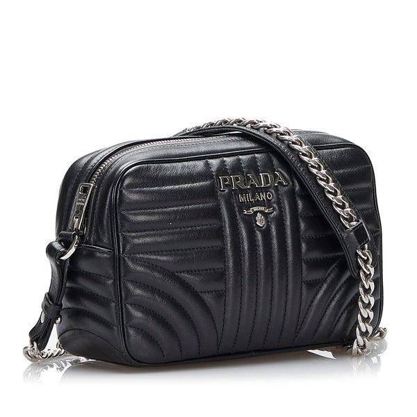プラダ ダイアグラム クロスボディバッグ チェーンショルダーバッグ 1BH083 ブラック レザー レディース PRADA 【中古】