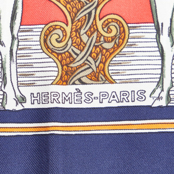 エルメス カレ90 Au FIL de la SOIE 絹糸の赴くままに スカーフ ネイビー マルチカラー シルク レディース HERMES 【中古】