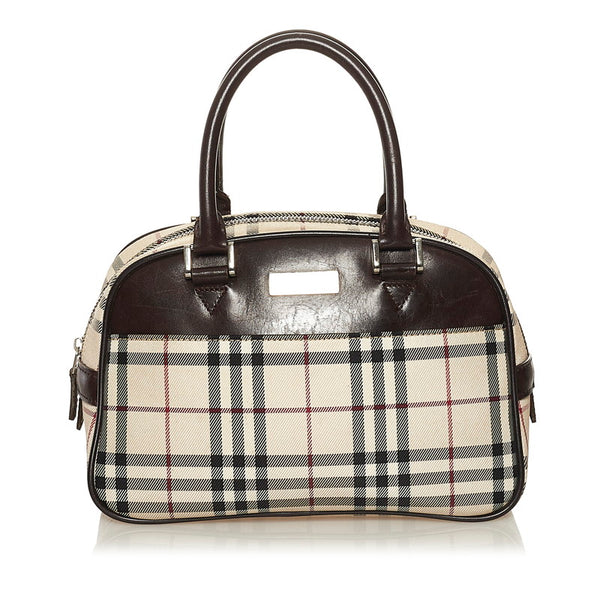 バーバリー ノバチェック ハンドバッグ ベージュ キャンバス レザー レディース BURBERRY 【中古】