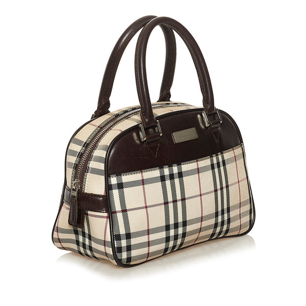 バーバリー ノバチェック ハンドバッグ ベージュ キャンバス レザー レディース BURBERRY 【中古】