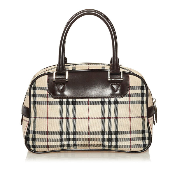 バーバリー ノバチェック ハンドバッグ ベージュ キャンバス レザー レディース BURBERRY 【中古】