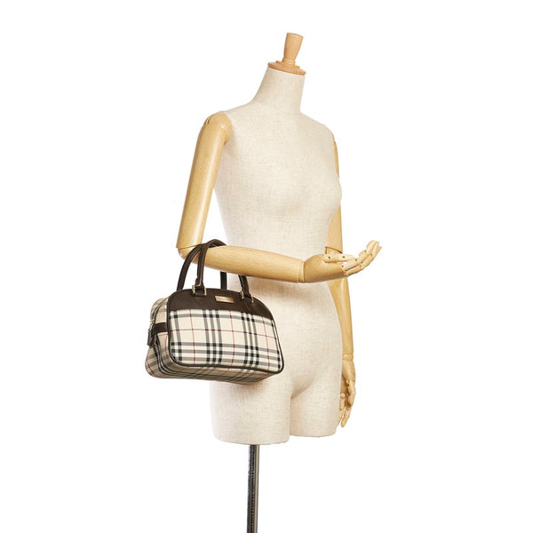 バーバリー ノバチェック ハンドバッグ ベージュ キャンバス レザー レディース BURBERRY 【中古】