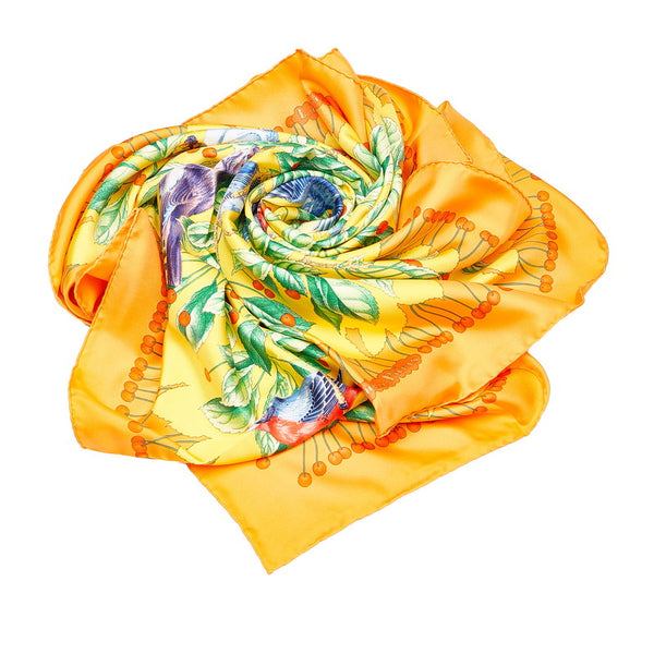 エルメス カレ90 Les merises さくらんぼ スカーフ オレンジ シルク レディース HERMES 【中古】