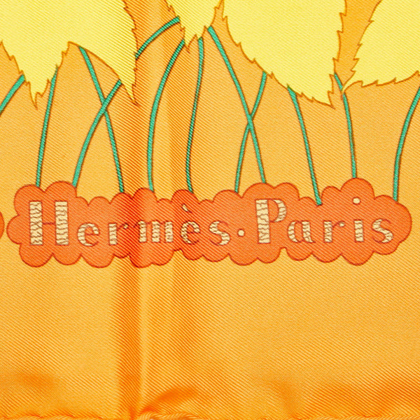 エルメス カレ90 Les merises さくらんぼ スカーフ オレンジ シルク レディース HERMES 【中古】