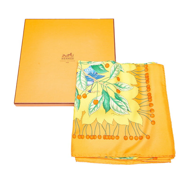 エルメス カレ90 Les merises さくらんぼ スカーフ オレンジ シルク レディース HERMES 【中古】