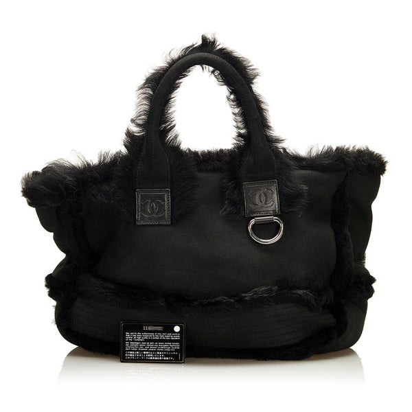 シャネル ココマーク ムートントート トートバッグ ブラック ムートン スウェード レディース CHANEL 【中古】