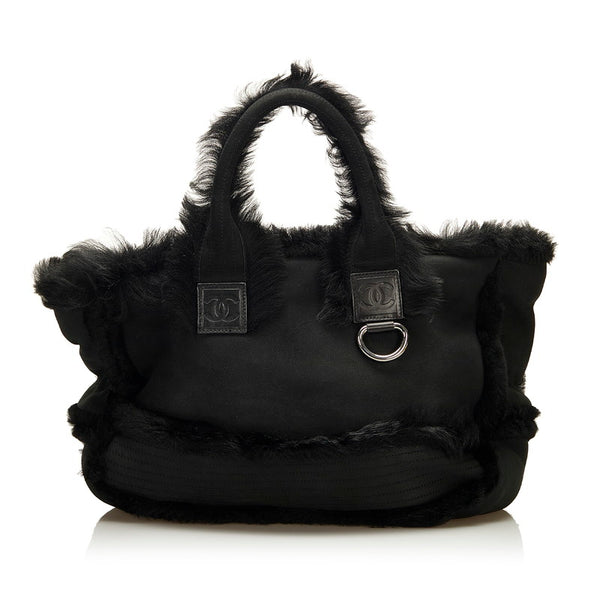 シャネル ココマーク ムートントート トートバッグ ブラック ムートン スウェード レディース CHANEL 【中古】