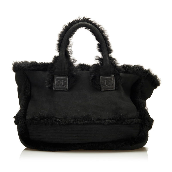 シャネル ココマーク ムートントート トートバッグ ブラック ムートン スウェード レディース CHANEL 【中古】