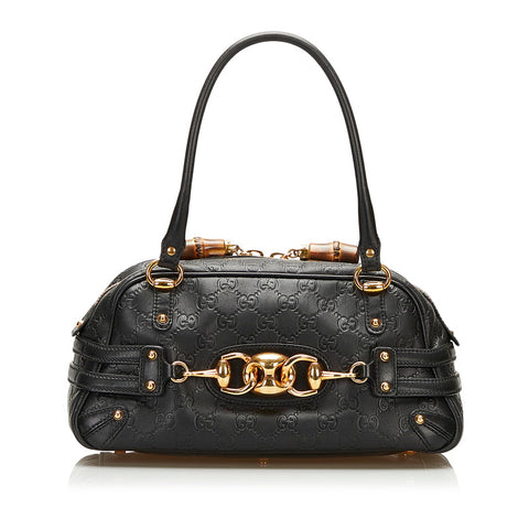 グッチ グッチシマ ホースビット バンブー ハンドバッグ 159399 ブラック レザー レディース GUCCI 【中古】