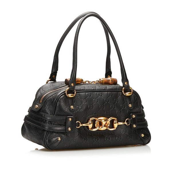グッチ グッチシマ ホースビット バンブー ハンドバッグ 159399 ブラック レザー レディース GUCCI 【中古】