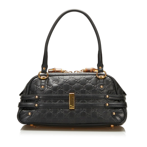 グッチ グッチシマ ホースビット バンブー ハンドバッグ 159399 ブラック レザー レディース GUCCI 【中古】