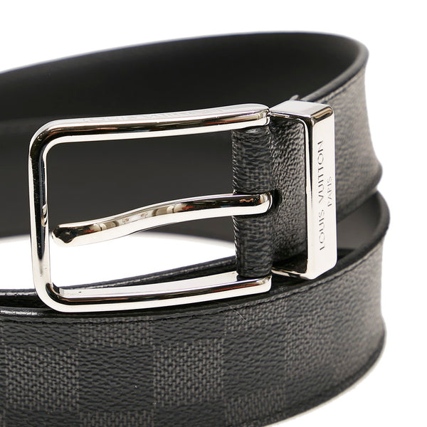 ルイ ヴィトン ダミエ サンチュール ポンヌフ ベルト M9402 ブラック PVC レザー メンズ LOUIS VUITTON 【中古】