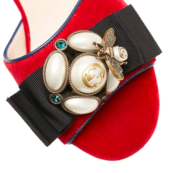 グッチ ミッドヒール サンダル レッド ベロア レディース GUCCI 【中古】
