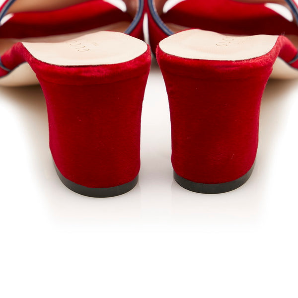 グッチ ミッドヒール サンダル レッド ベロア レディース GUCCI 【中古】