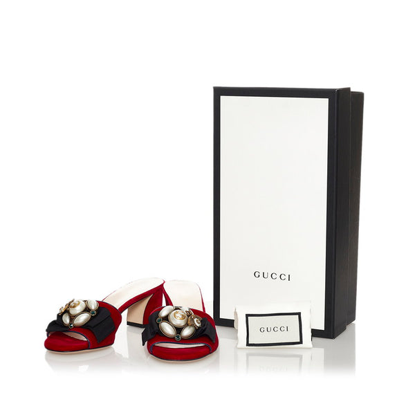 グッチ ミッドヒール サンダル レッド ベロア レディース GUCCI 【中古】