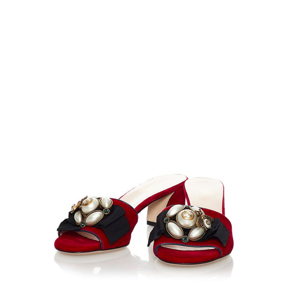 グッチ ミッドヒール サンダル レッド ベロア レディース GUCCI 【中古】