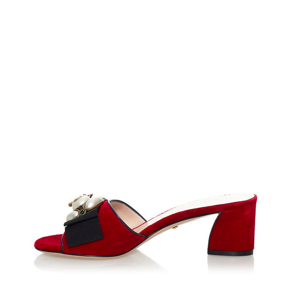 グッチ ミッドヒール サンダル レッド ベロア レディース GUCCI 【中古】