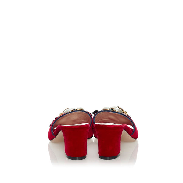 グッチ ミッドヒール サンダル レッド ベロア レディース GUCCI 【中古】