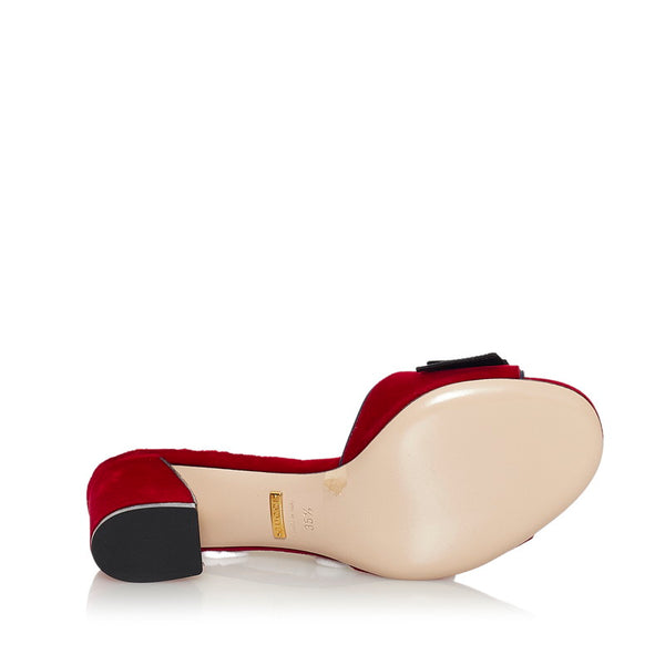 グッチ ミッドヒール サンダル レッド ベロア レディース GUCCI 【中古】