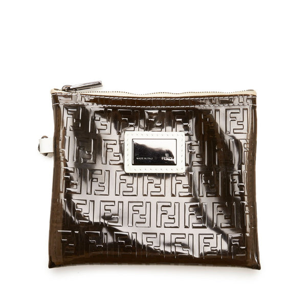 フェンディ ズッキーノ クリアバッグ トートバッグ カーキ ビニール レザー レディース FENDI 【中古】
