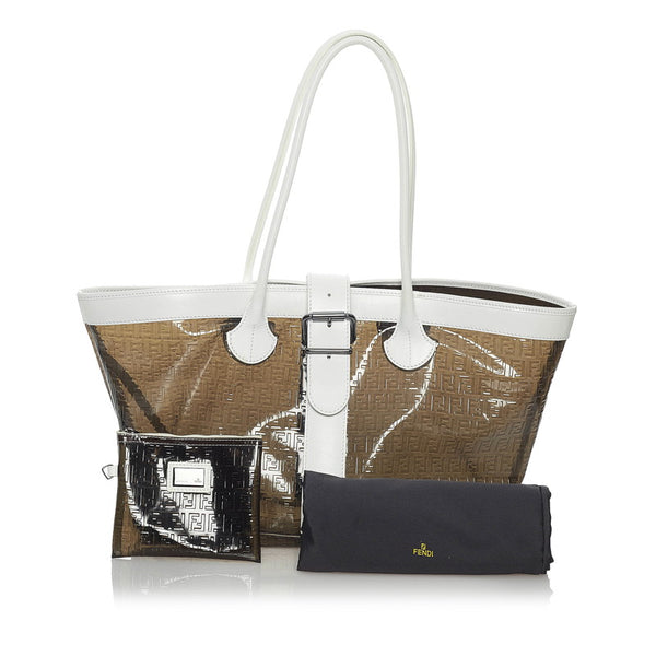 フェンディ ズッキーノ クリアバッグ トートバッグ カーキ ビニール レザー レディース FENDI 【中古】