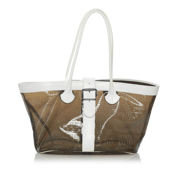 フェンディ ズッキーノ クリアバッグ トートバッグ カーキ ビニール レザー レディース FENDI 【中古】