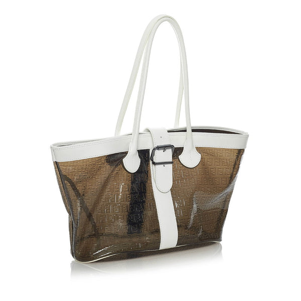 フェンディ ズッキーノ クリアバッグ トートバッグ カーキ ビニール レザー レディース FENDI 【中古】
