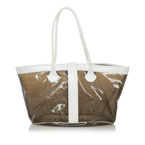 フェンディ ズッキーノ クリアバッグ トートバッグ カーキ ビニール レザー レディース FENDI 【中古】