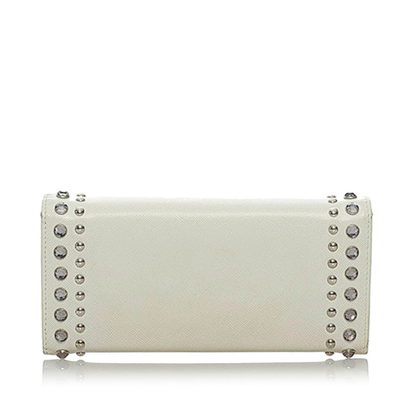プラダ サフィアーノ クリスタルスタッズ 長財布 1M1132 アイボリー レザー レディース PRADA 【中古】