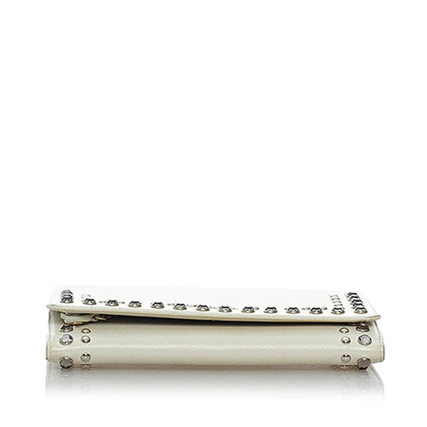 プラダ サフィアーノ クリスタルスタッズ 長財布 1M1132 アイボリー レザー レディース PRADA 【中古】
