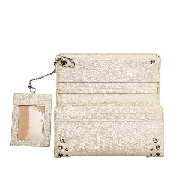 プラダ サフィアーノ クリスタルスタッズ 長財布 1M1132 アイボリー レザー レディース PRADA 【中古】