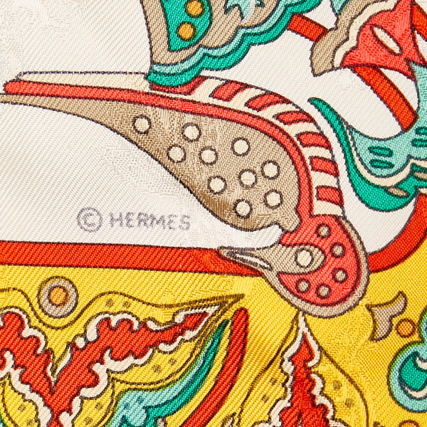 エルメス カレ90 CIELS BYZANTINS ビザンチンの空 孔雀刺繍 スカーフ オレンジ マルチ シルク レディース HERMES 【中古】