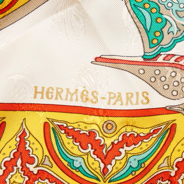 エルメス カレ90 CIELS BYZANTINS ビザンチンの空 孔雀刺繍 スカーフ オレンジ マルチ シルク レディース HERMES 【中古】