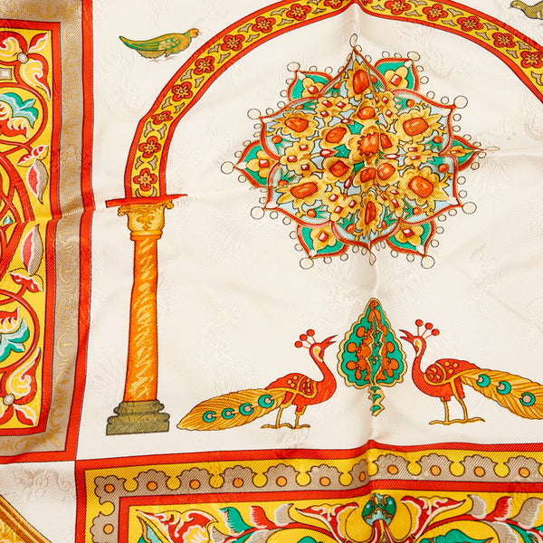 エルメス カレ90 CIELS BYZANTINS ビザンチンの空 孔雀刺繍 スカーフ オレンジ マルチ シルク レディース HERMES 【中古】
