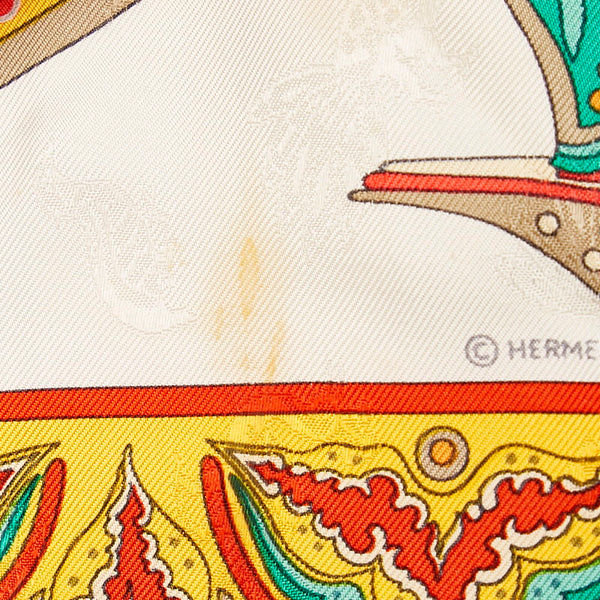 エルメス カレ90 CIELS BYZANTINS ビザンチンの空 孔雀刺繍 スカーフ オレンジ マルチ シルク レディース HERMES 【中古】