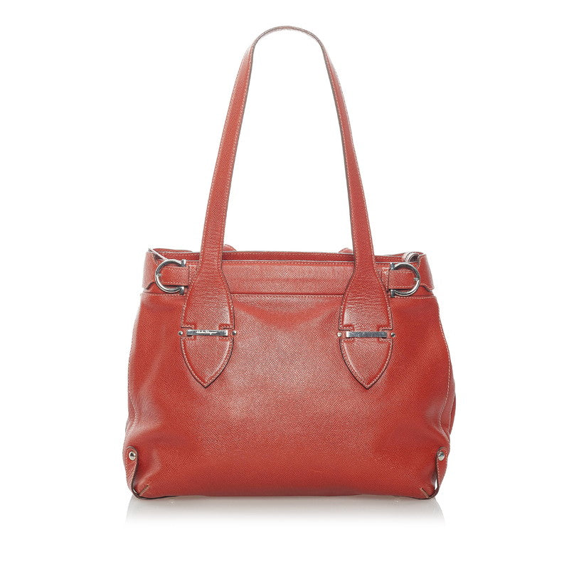 サルヴァトーレフェラガモ ガンチーニ ハンドバッグ トートバッグ DH-21 7882 レッド  レザー レディース Salvatore Ferragamo 【中古】