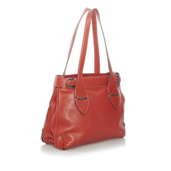 サルヴァトーレフェラガモ ガンチーニ ハンドバッグ トートバッグ DH-21 7882 レッド  レザー レディース Salvatore Ferragamo 【中古】