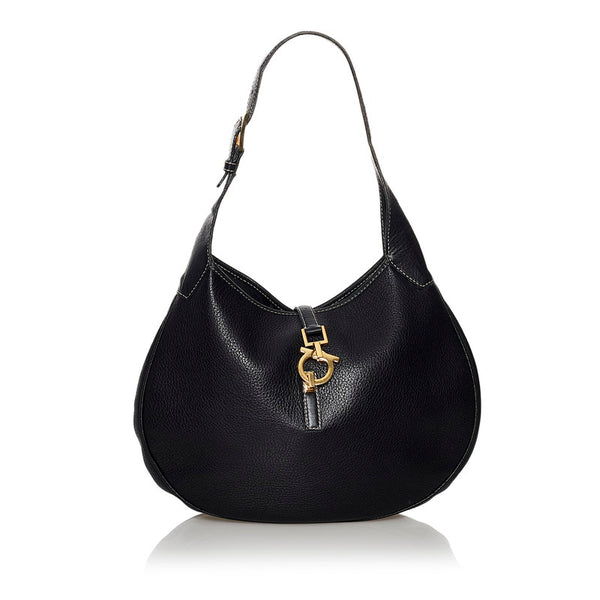 サルヴァトーレフェラガモ ガンチーニ AU-21-2421 ブラック レザー ワンショルダー レディース Salvatore Ferragamo 【中古】