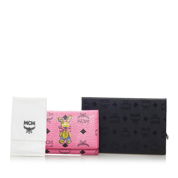 エム シー エム ヴィセトス ロゴグラム ラビット ウサギ 三つ折り財布 コンパクトウォレット   ピンク PVC レディース MCM 【中古】