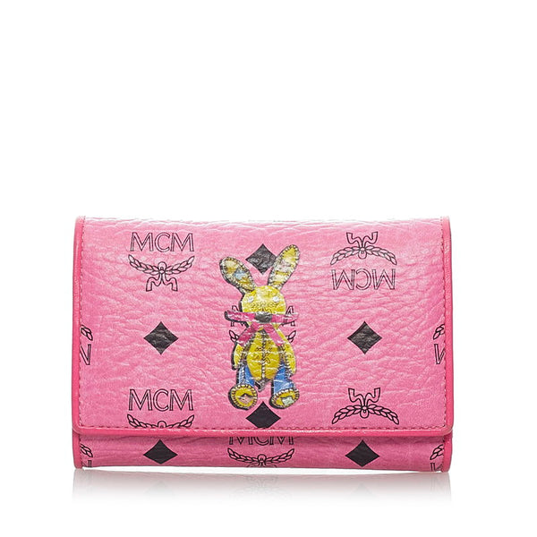 エム シー エム ヴィセトス ロゴグラム ラビット ウサギ 三つ折り財布 コンパクトウォレット   ピンク PVC レディース MCM 【中古】