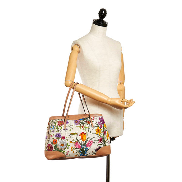 グッチ フローラ トートバッグ 358470 ベージュ マルチ キャンバス レザー レディース GUCCI 【中古】