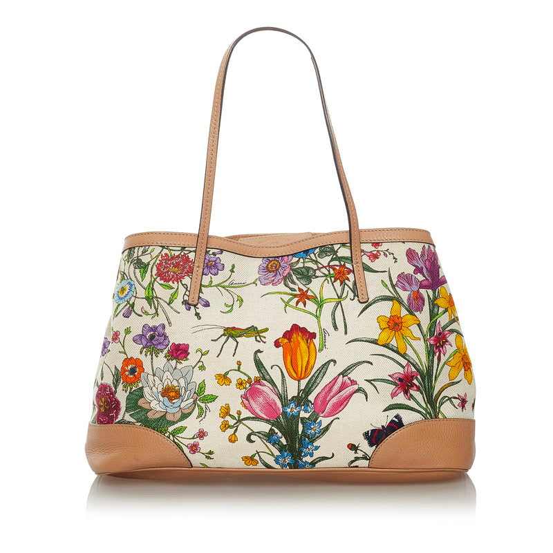グッチ フローラ トートバッグ 358470 ベージュ マルチ キャンバス レザー レディース GUCCI 【中古】