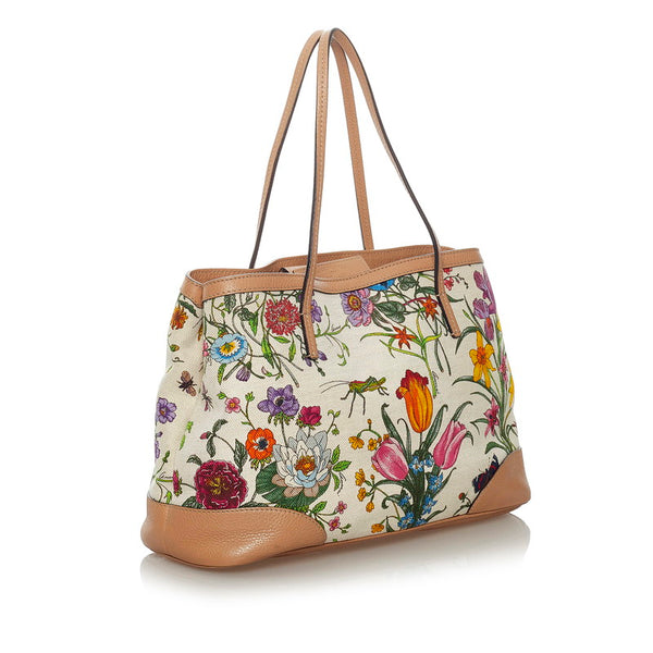 グッチ フローラ トートバッグ 358470 ベージュ マルチ キャンバス レザー レディース GUCCI 【中古】