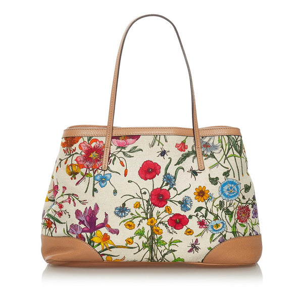 グッチ フローラ トートバッグ 358470 ベージュ マルチ キャンバス レザー レディース GUCCI 【中古】