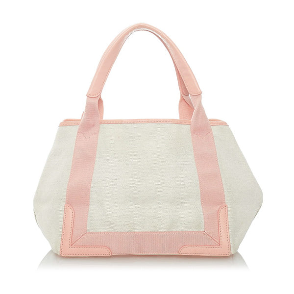 バレンシアガ ネイビーカバ M トートバッグ ホワイト ピンク キャンバス レザー レディース BALENCIAGA 【中古】