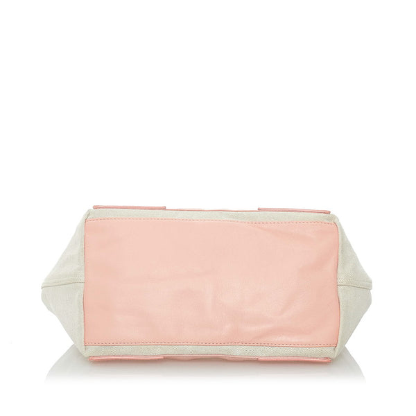 バレンシアガ ネイビーカバ M トートバッグ ホワイト ピンク キャンバス レザー レディース BALENCIAGA 【中古】