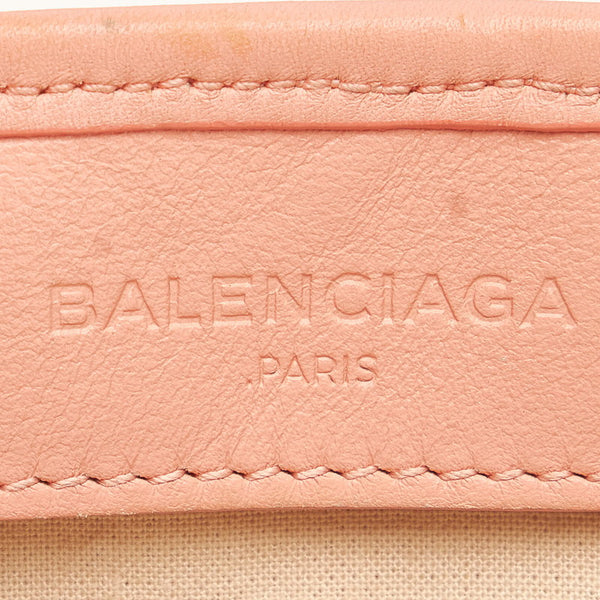 バレンシアガ ネイビーカバ M トートバッグ ホワイト ピンク キャンバス レザー レディース BALENCIAGA 【中古】