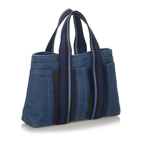 エルメス トロカ ホリゾンタル PM ハンドバッグ トートバッグ ブルー キャンバス レザー レディース HERMES 【中古】