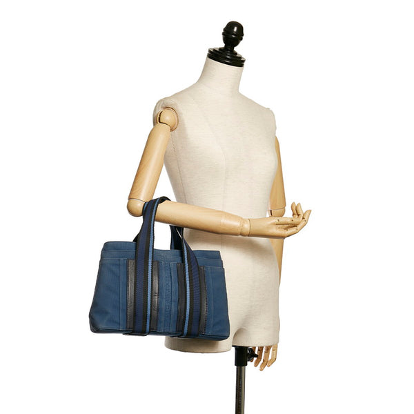エルメス トロカ ホリゾンタル PM ハンドバッグ トートバッグ ブルー キャンバス レザー レディース HERMES 【中古】