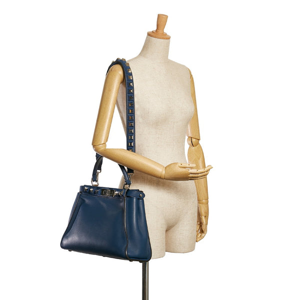 フェンディ ピーカブー スタッズ ハンドバッグ ショルダーバッグ 2WAY 8BN290 ネイビー レザー レディース FENDI 【中古】